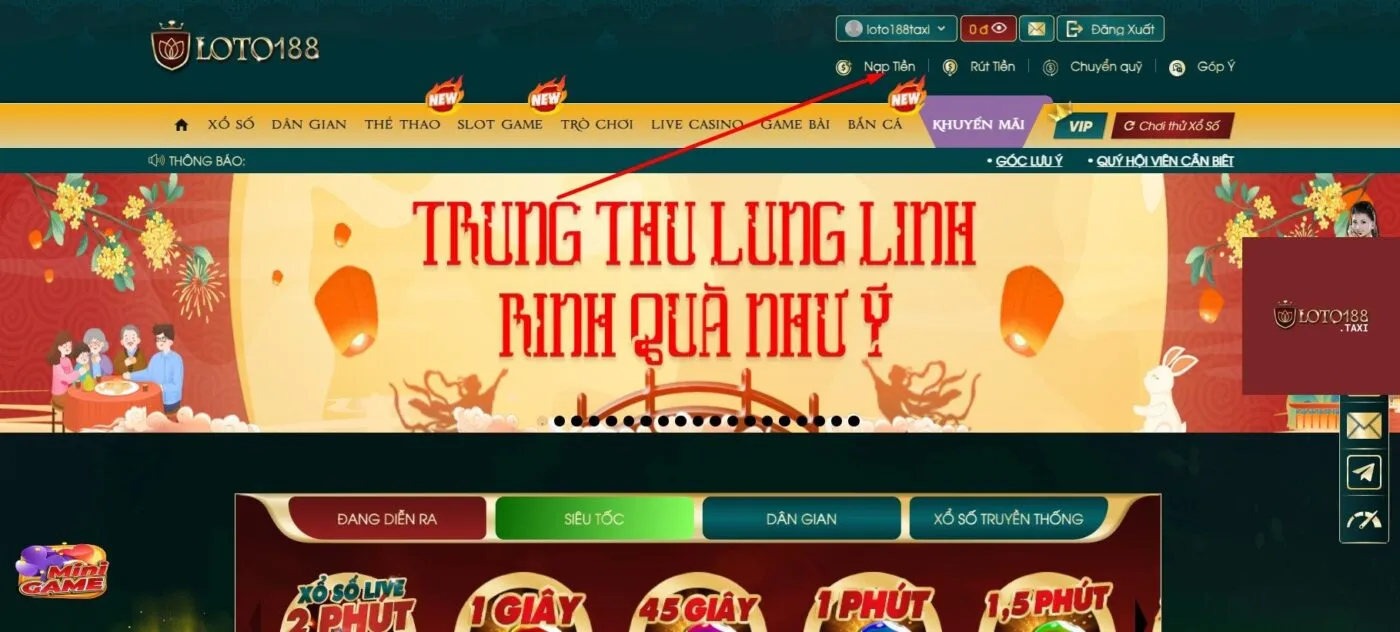 Hướng dẫn các bước nạp tiền Loto188