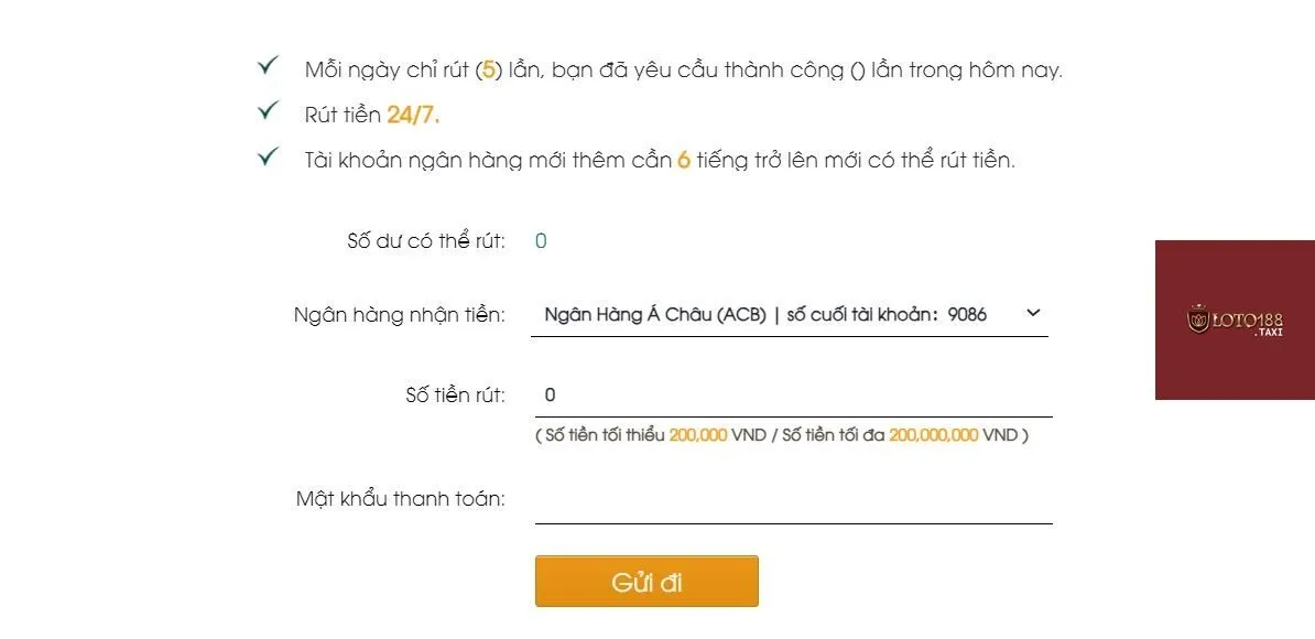 Người chơi điền các thông tin để giao dịch thành công 